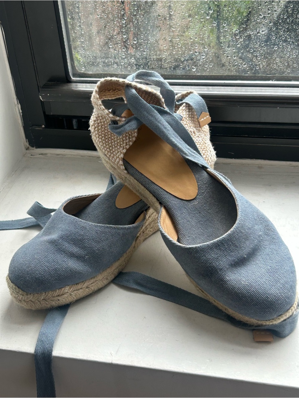 Castaner Light Blue Canvas Lace-Up Espadrille Wedges
